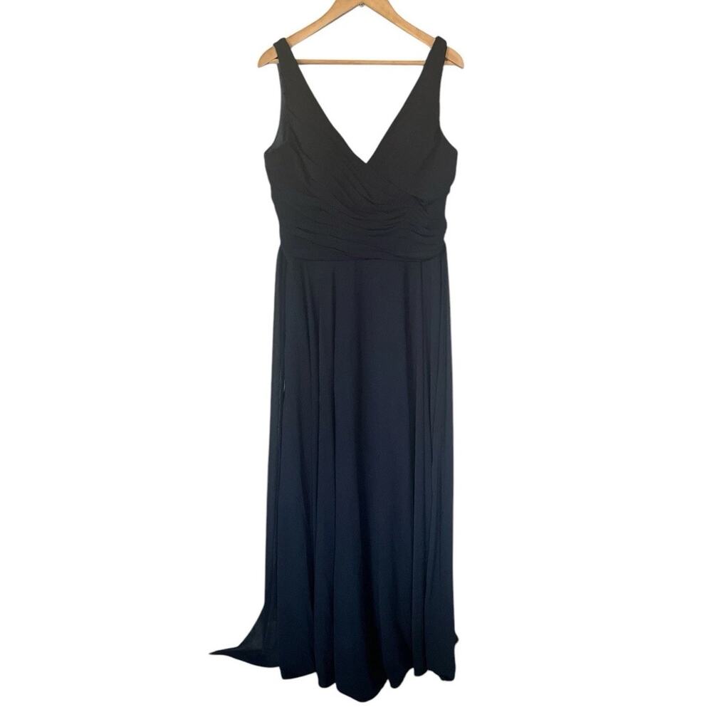 Watters & Watters Navy Blue Pleated Bust V Neck Gown 14 Bridesmaid Karen 8542